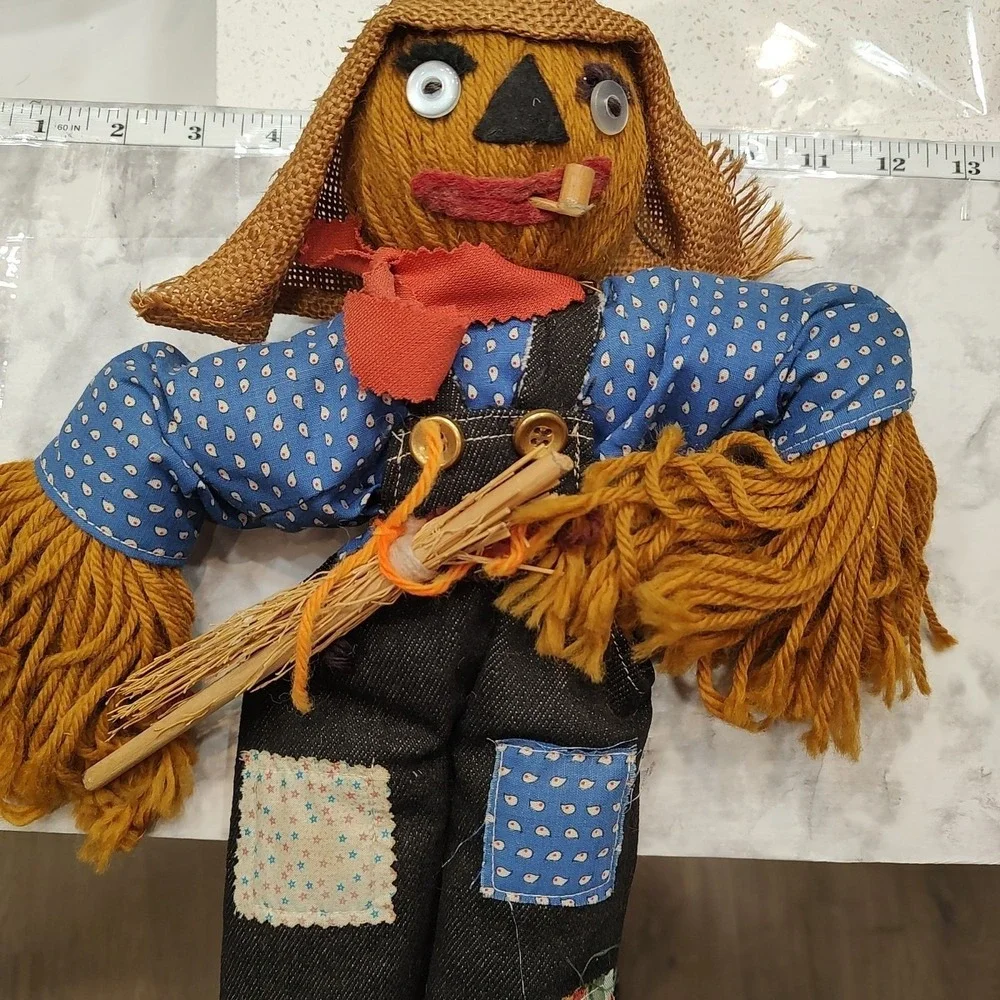 Vtg Scarecrow Doll‎ Handmade in USA Folk Art 1980's Fall Harvest Farmcore Decor
